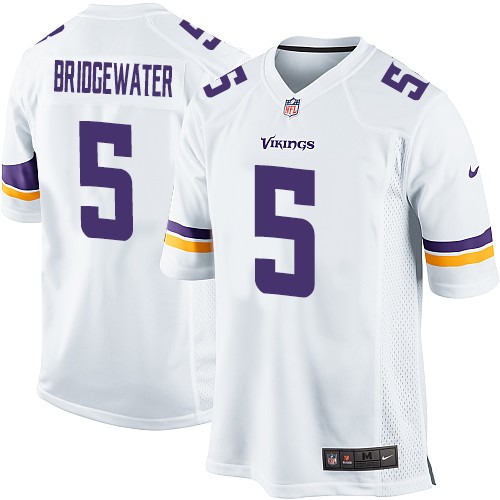 Men's Game Teddy Bridgewater Nike Jersey White Road - #5 NFL Minnesota Vikings